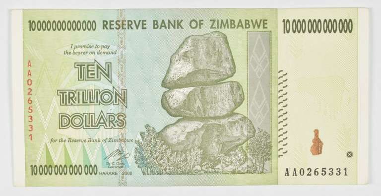2008 Zimbabwe 10 Trillion Dollars Note Error
