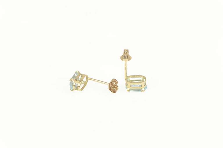 10K Yellow Gold Oval Blue Topaz Classic Solitaire Stud Earrings