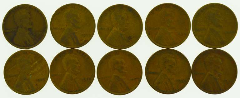 1920's Lincoln Cent Copper Penny US Coin lot of 10