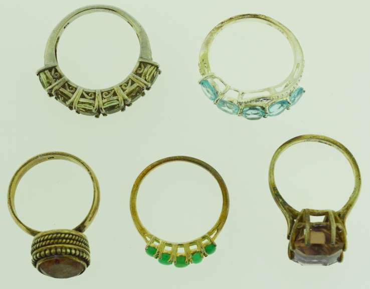Sterling Silver Mixed Gemstone Ring Lot