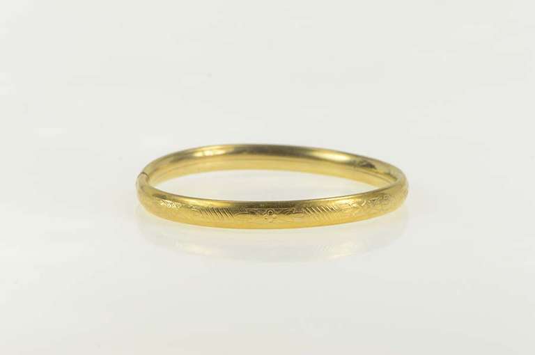 Gold Filled Victorian Etched Child's Floral Bangle Bracelet