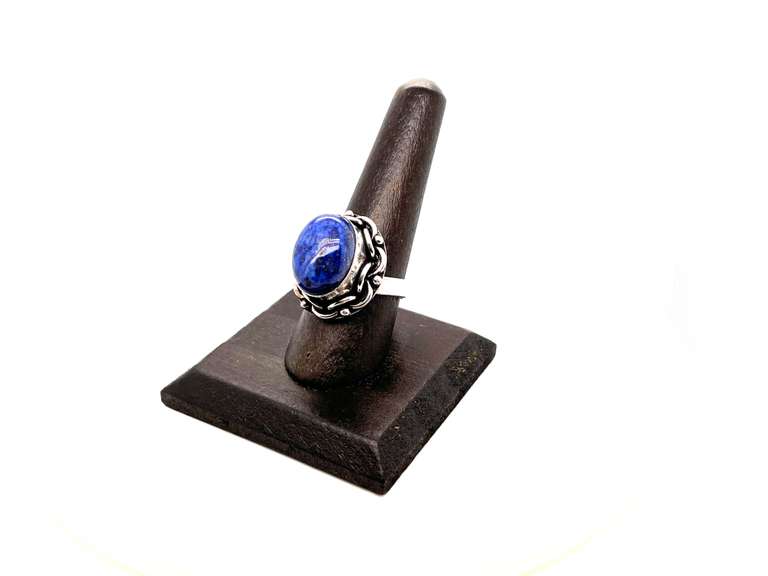 Oval Lapiz Lazuli in Tibetan Silver Energy Ring