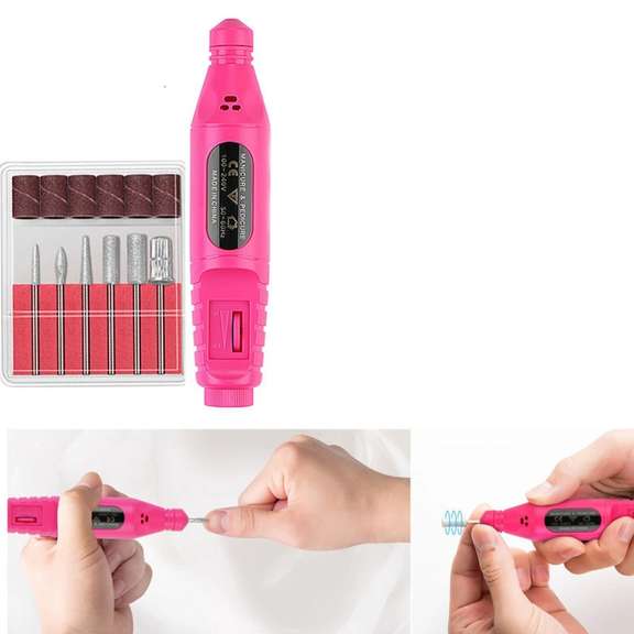 Pink Mini Electric Drill Grinder Set USB Charging