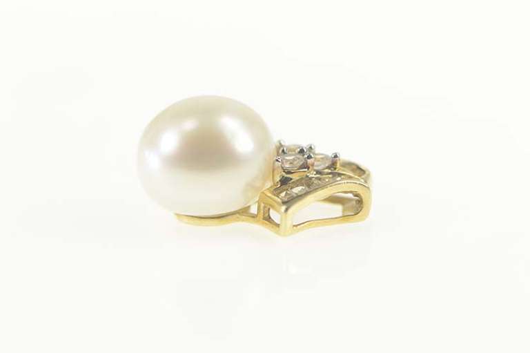 10K Yellow Gold Classic Pearl Cubic Zirconia Cluster Statement Pendant
