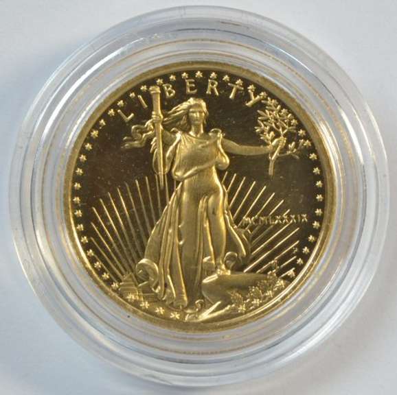 Superb Gem Ultra Cameo Proof 1989 $10 Gold Eagle. Capsule