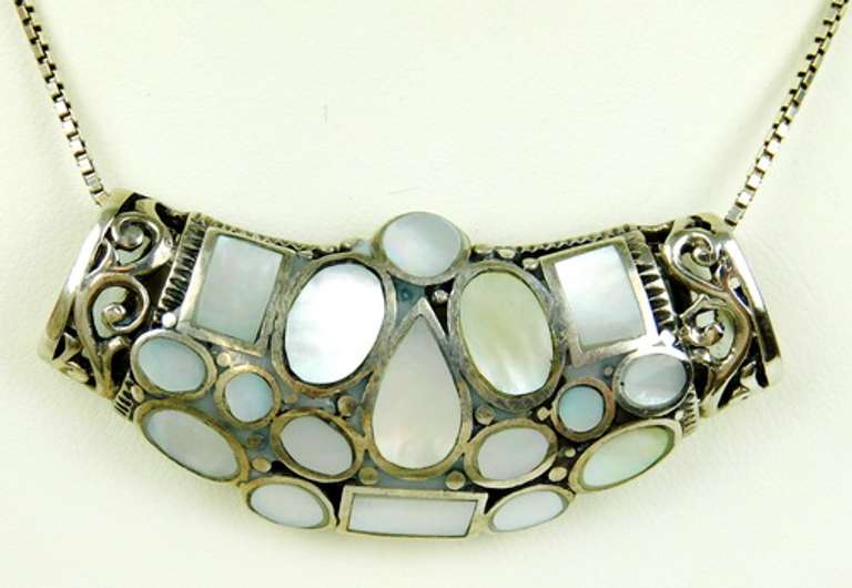 Chunky Sterling Mother of Pearl Slide Pendant & Chain