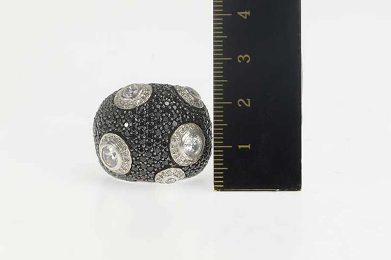 Sterling Silver Pave White & Black Cubic Zirconia Domed Ring