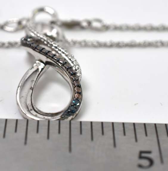 Sterling Silver Necklace With Blue Diamond Accents