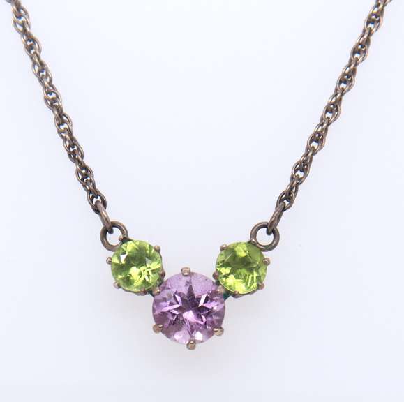 Vintage Sterling Silver Multi Gemstone Pendant on Chain