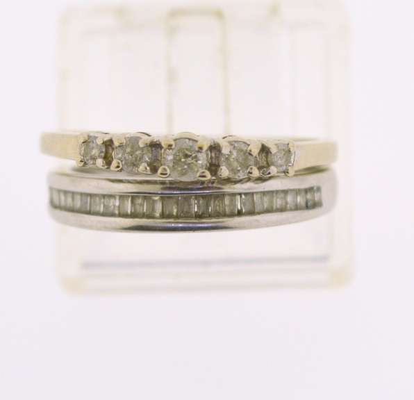 10KT White Gold Two Diamond Bands