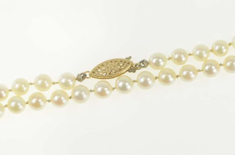 14K Yellow Gold 5.9mm Pearl Beaded Strand Classic Statement Necklace