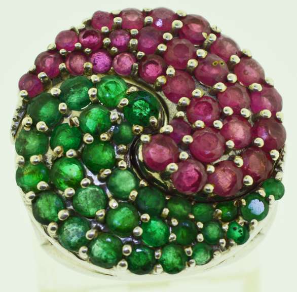 Sterling Silver Pink Sapphires And Tsavorite Matching Wave Rings
