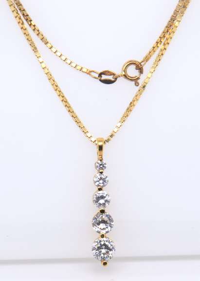 Vintage Sterling Silver Cubic Zirconia Pendant on Chain
