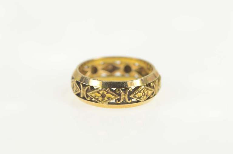 14K Yellow Gold Art Deco Orange Blossom Flower Scroll Band Ring