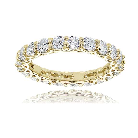 18K Gold over Silver Cubic Zirconia 3mm Round-cut Eternity Band Ring