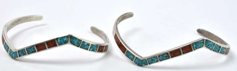 Sterling Silver Turquoise And Coral Bracelets