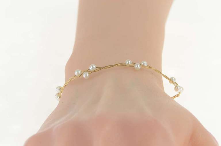 14K Yellow Gold Pearl Cluster Braided Twist Chain Statement Bracelet