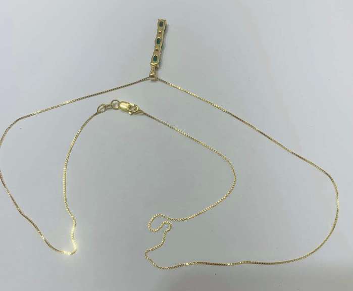 14kt Solid Gold, Emerald, & Diamond Necklace