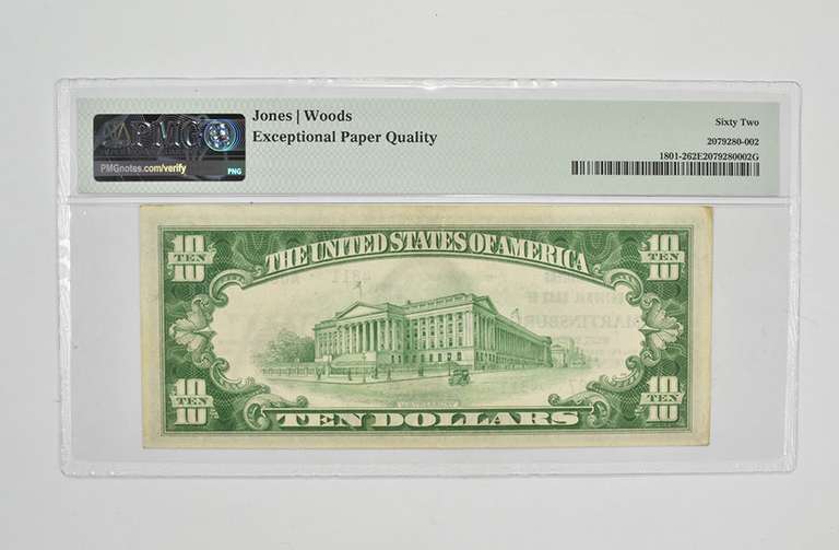 $10 1929 Martinsburg, WV Nat'l Currency 4811 PMG 62 EPQ UNC Fr# 1801-2