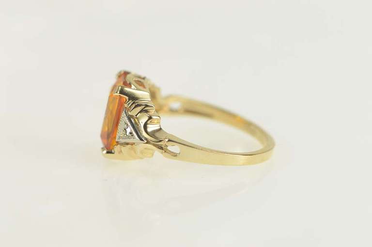 10K Yellow Gold Emerald Cut Synthetic Citrine Diamond Ring