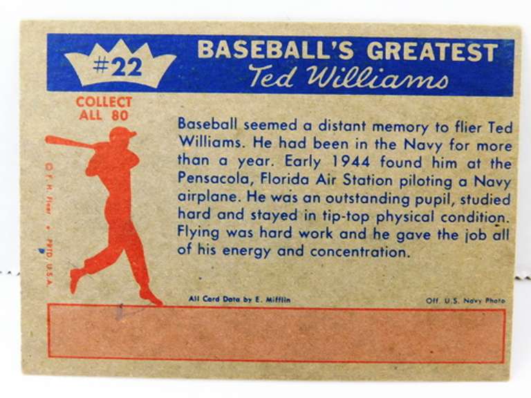 Ted Williams Early Fleer Baseball Card