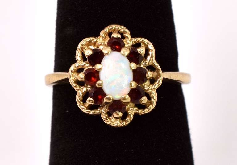 Amazing Opal and Ruby Ring in Yellow Gold