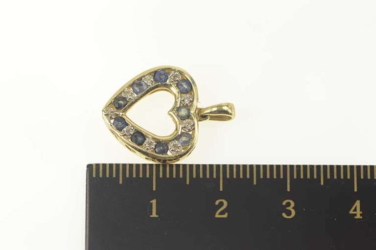 10K Yellow Gold Sapphire Diamond Heart I Love You Message Pendant