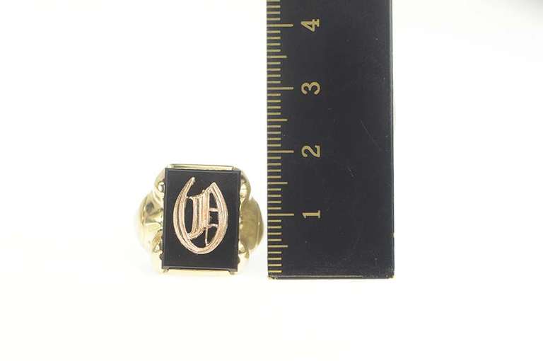 10K Yellow Gold Monogram V U Name Black Onyx Initial Ring