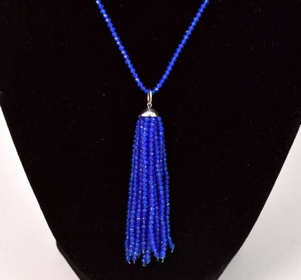 Brilliant Blue Spinel Beaded Necklace with 18K White Gold