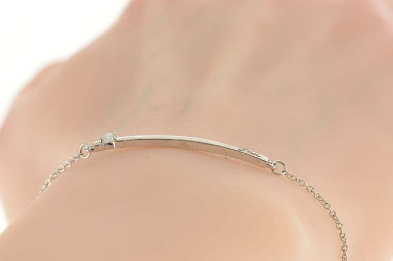 14K White Gold Diamond Inset Curved Bar Jen Name Chain Bracelet
