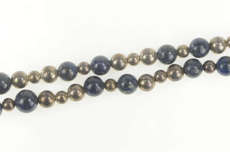 Sterling Silver Sodalite Sphere Ball Beaded Chain Necklace