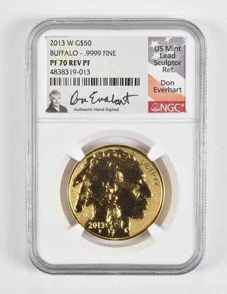 PF70 REV 2013-W $50 American 1 Oz Gold Buffalo Signed Everhart NGC