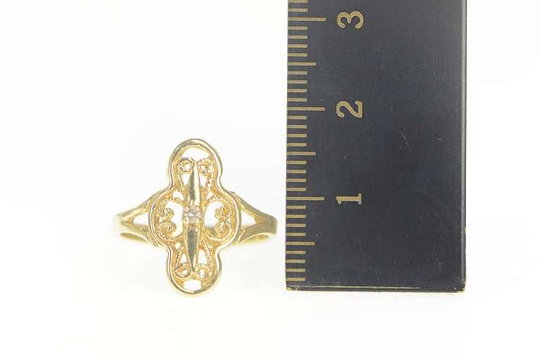 14K Yellow Gold Diamond Ornate Scroll Filigree Statement Ring
