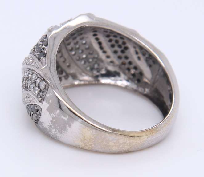 Gorgeous White Gold Black, Grey and White Multi Row Diamond Band