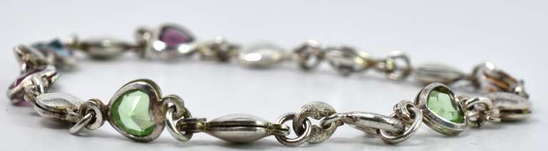 Silver Heart Bracelet With Colorful CZs
