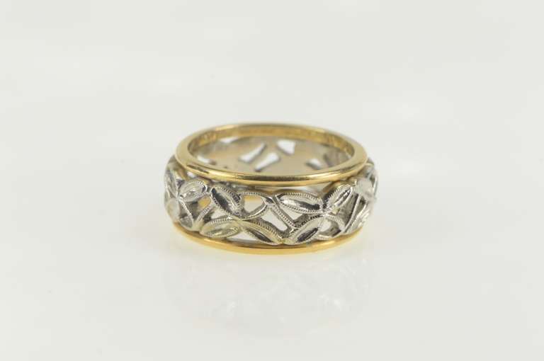 14K Yellow Gold Vintage NOS 1950's Two Tone Wedding Band Ring
