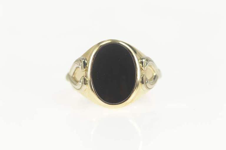10K Yellow Gold Two Tone Black Onyx Graduated Men's Ring