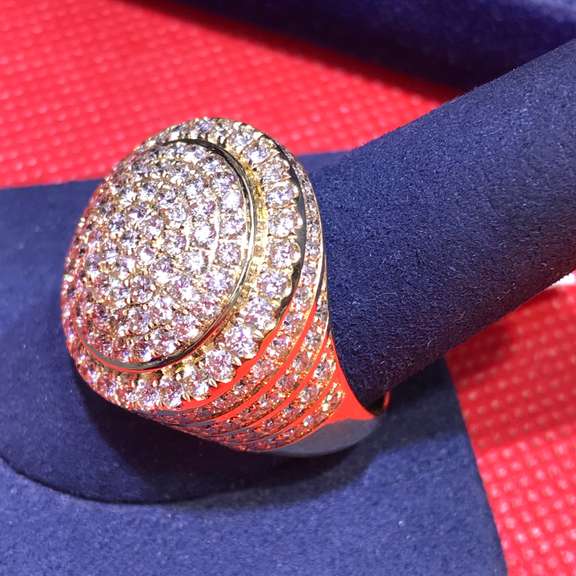 MENS 14K YELLOW GOLD AND DIAMOND DOME RING 