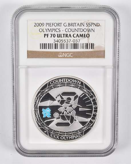 PF70 UCAM 2009 Great Britain 5 Pounds Silver Olympics Piefort NGC
