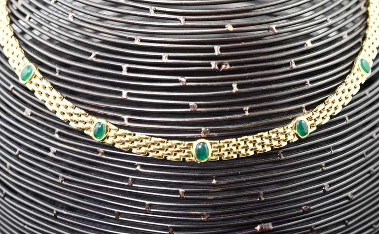 Stunning 18K Panther Link Necklace with Cabachon Emeralds
