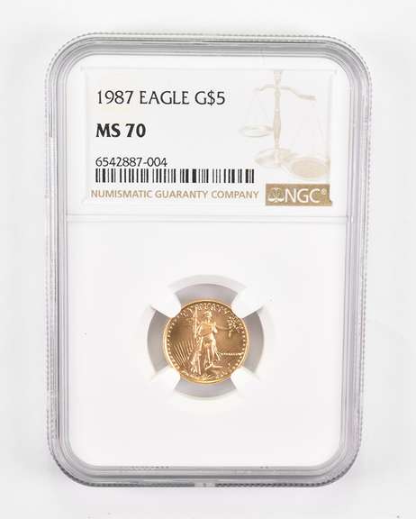 MS70 1987 $5 American Gold Eagle - Graded NGC