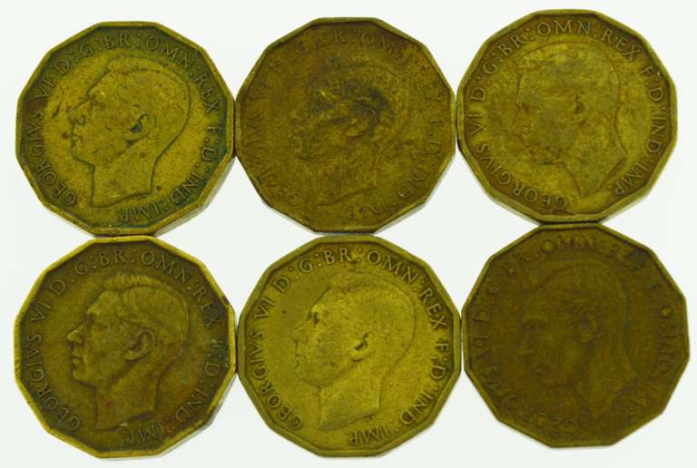 Lot of Six (1937-1943) Britain Three Pence