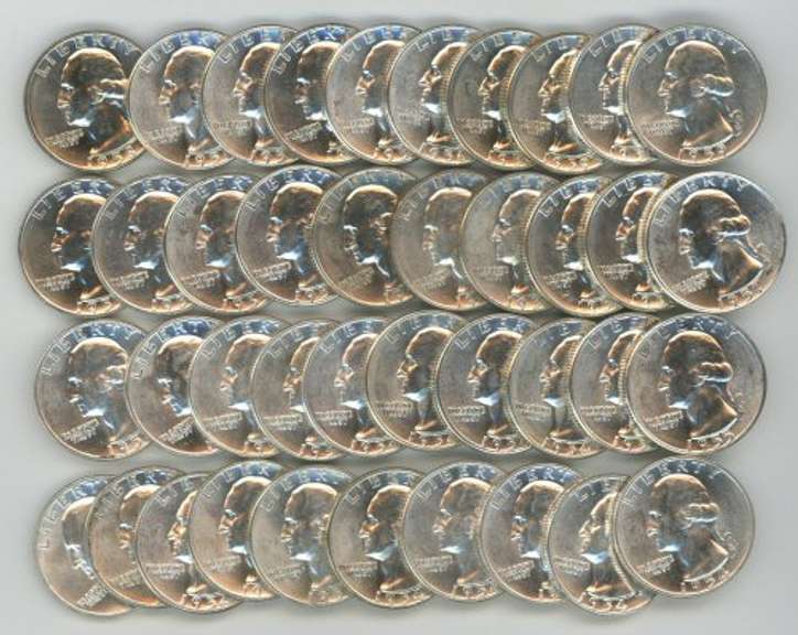 Choice to Gem BU Roll of 40 Washington Quarters 1954-1959