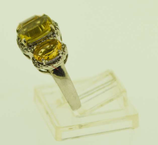 Sterling Silver Three Citrine Stone Ring