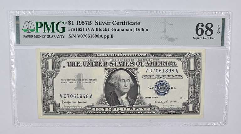 1957-B $1 Silver Cert. Fr# 1621 (VA Block) PMG 68 EPQ Superb Gem UNC