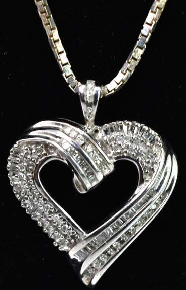 Sterling Silver Heart Pendant With Diamond Accents