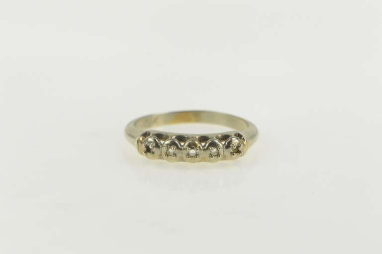 14K White Gold Vintage NOS 1950's Wedding Five Stone Setting Ring