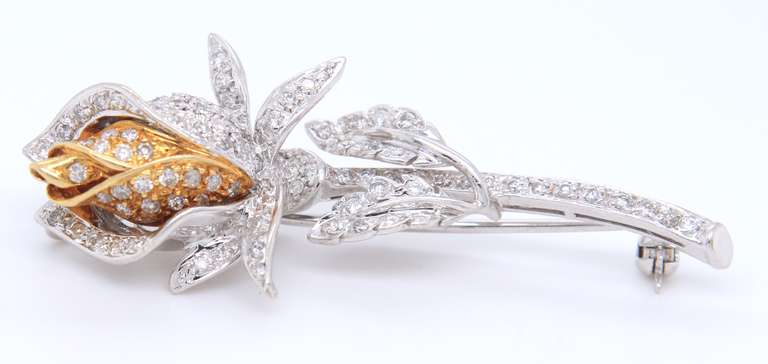 Dazzling White Gold Diamond Rose Brooch Pendant