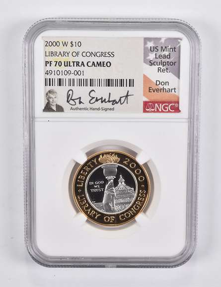 PF70 2000-W $10 Library Of Congress Bimetallic Commem. Everhart NGC