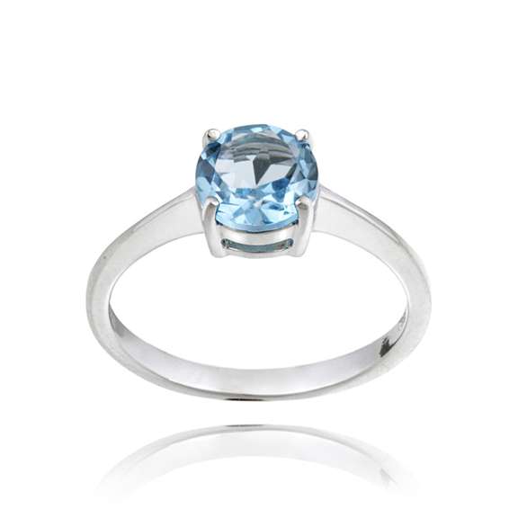 Sterling Silver Swiss Blue Topaz Solitaire Round Ring